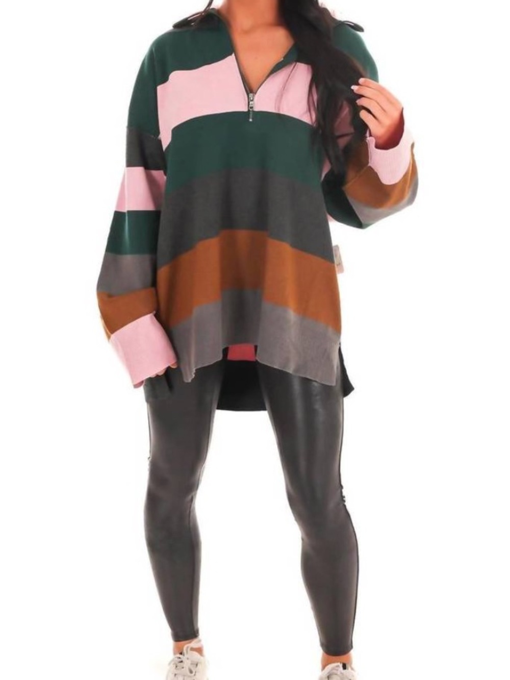 Women's Free People Coastal Stripe Pullover Pine Grove Combo Oversized Size S